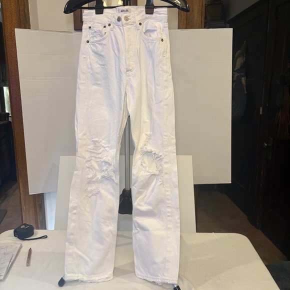 Agolde 90's Mid Rise Loose Fit White Jeans Size 23 Vanish White distressed - Picture 1 of 16